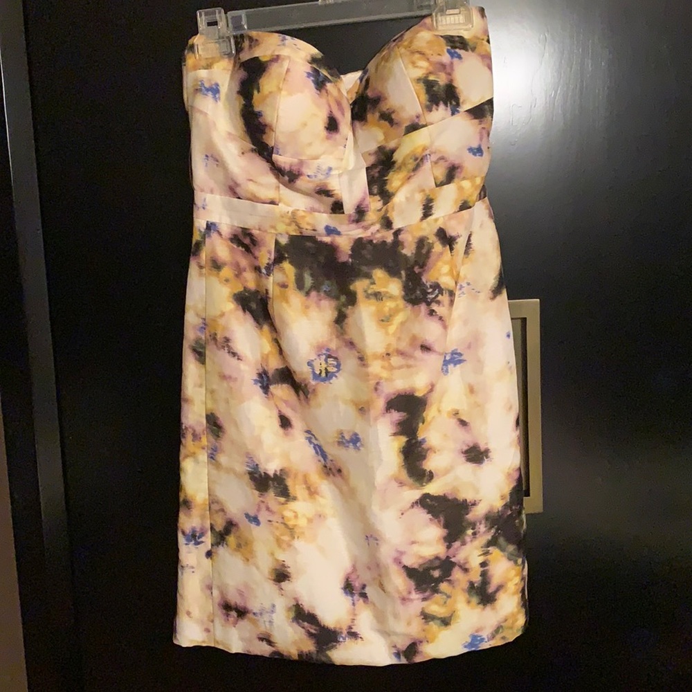 J Crew Silk Watercolor Strapless Dress